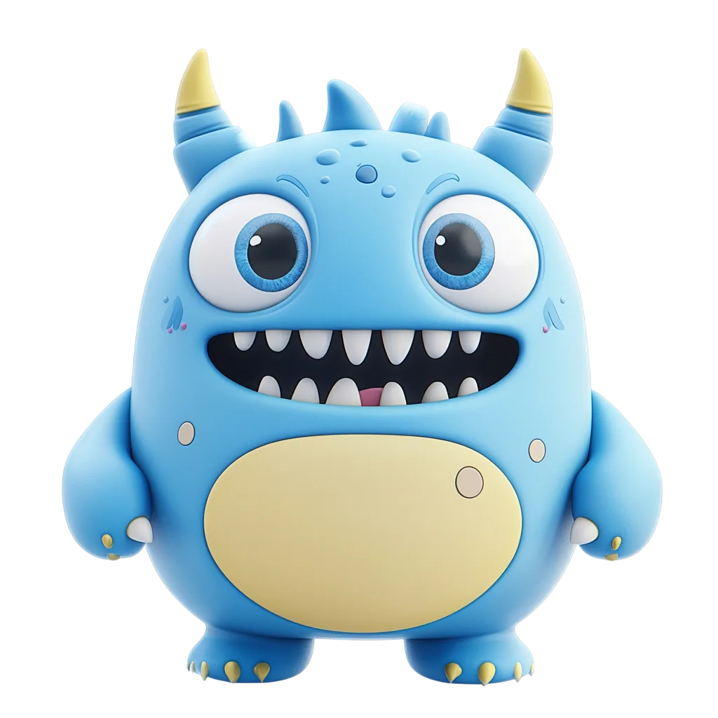 Cute Blue Monster with Big Eyes Free PNG