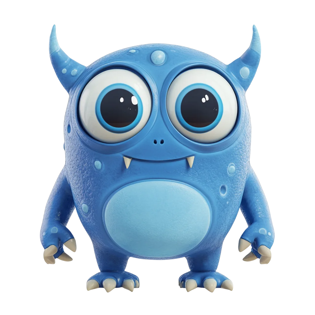 Cute Blue Horned Monster Character Free PNG