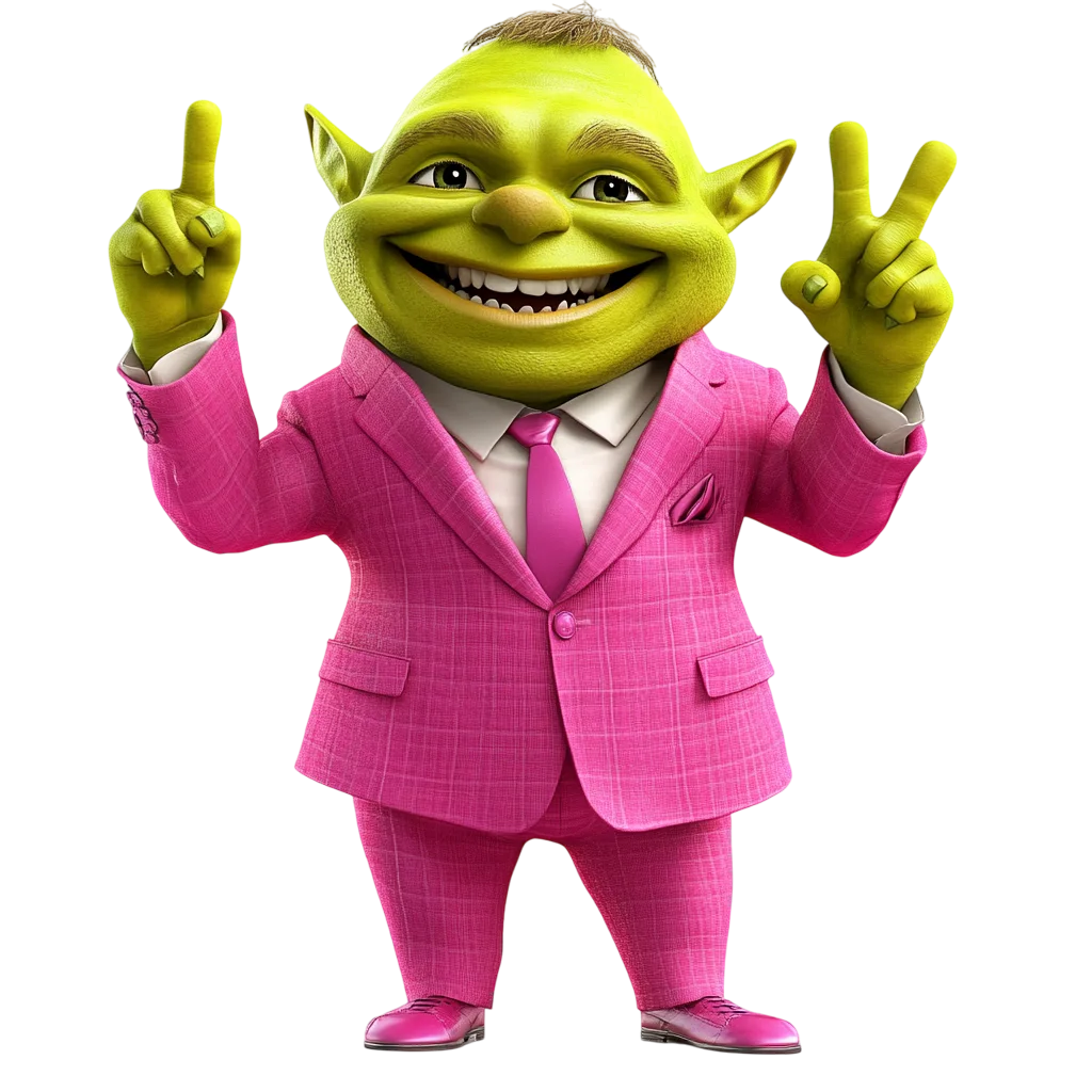 Smiling Green Ogre in a Pink Suit | Free PNG
