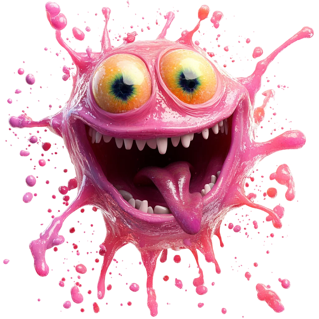 Grinning Pink Slime Monster with Bulging Eyes Free PNG