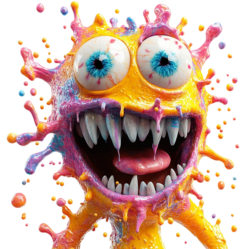 Colorful Goo Monster with Bulging Eyes and Sharp Teeth | Free PNG