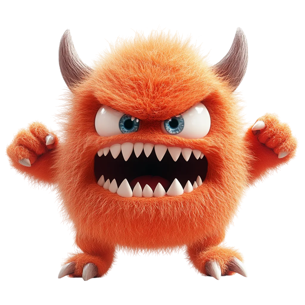 Fierce Orange Furry Monster with Horns Free PNG