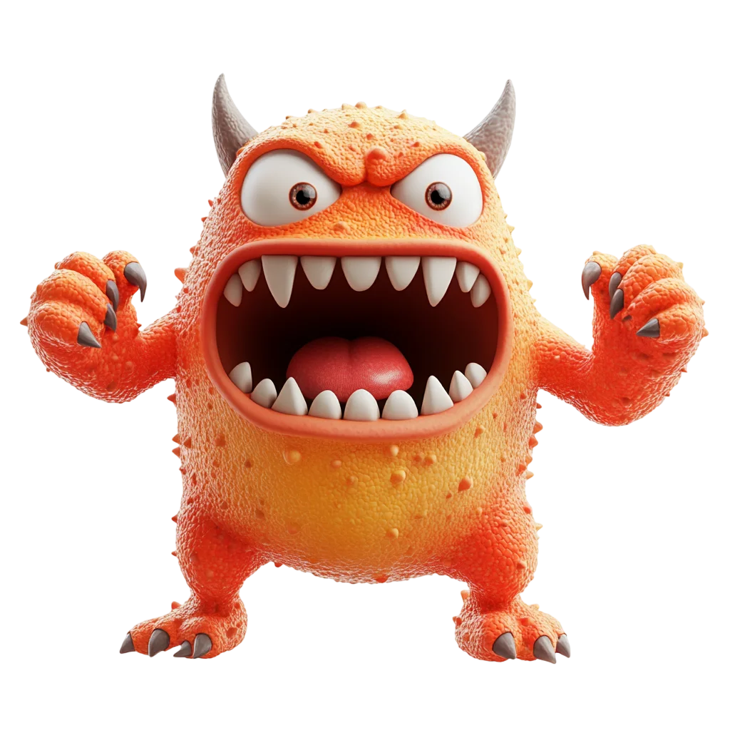 Orange Horned Cartoon Monster with Sharp Teeth – Free PNG