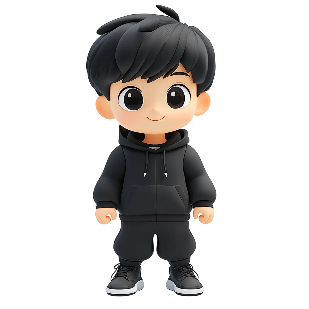 Cute 3D Chibi Boy in Black Outfit Free PNG