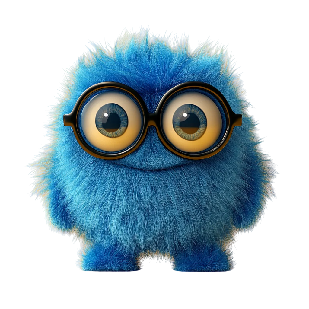 Fluffy Blue Creature with Round Glasses Free PNG