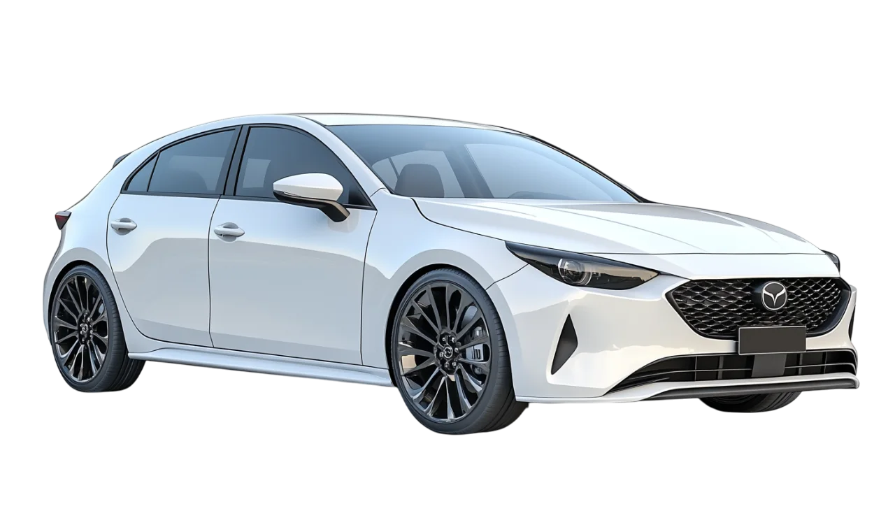 White Compact Hatchback Car in Front Three-Quarter View Free PNG