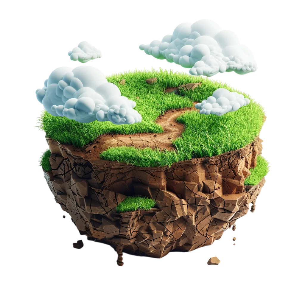 Floating Sky Island with Grass and Clouds Free PNG