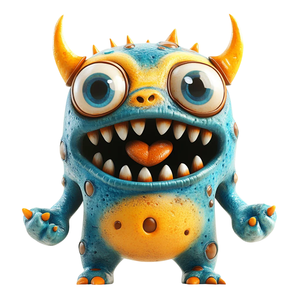 Cute Blue Horned Monster Alien Character Free PNG