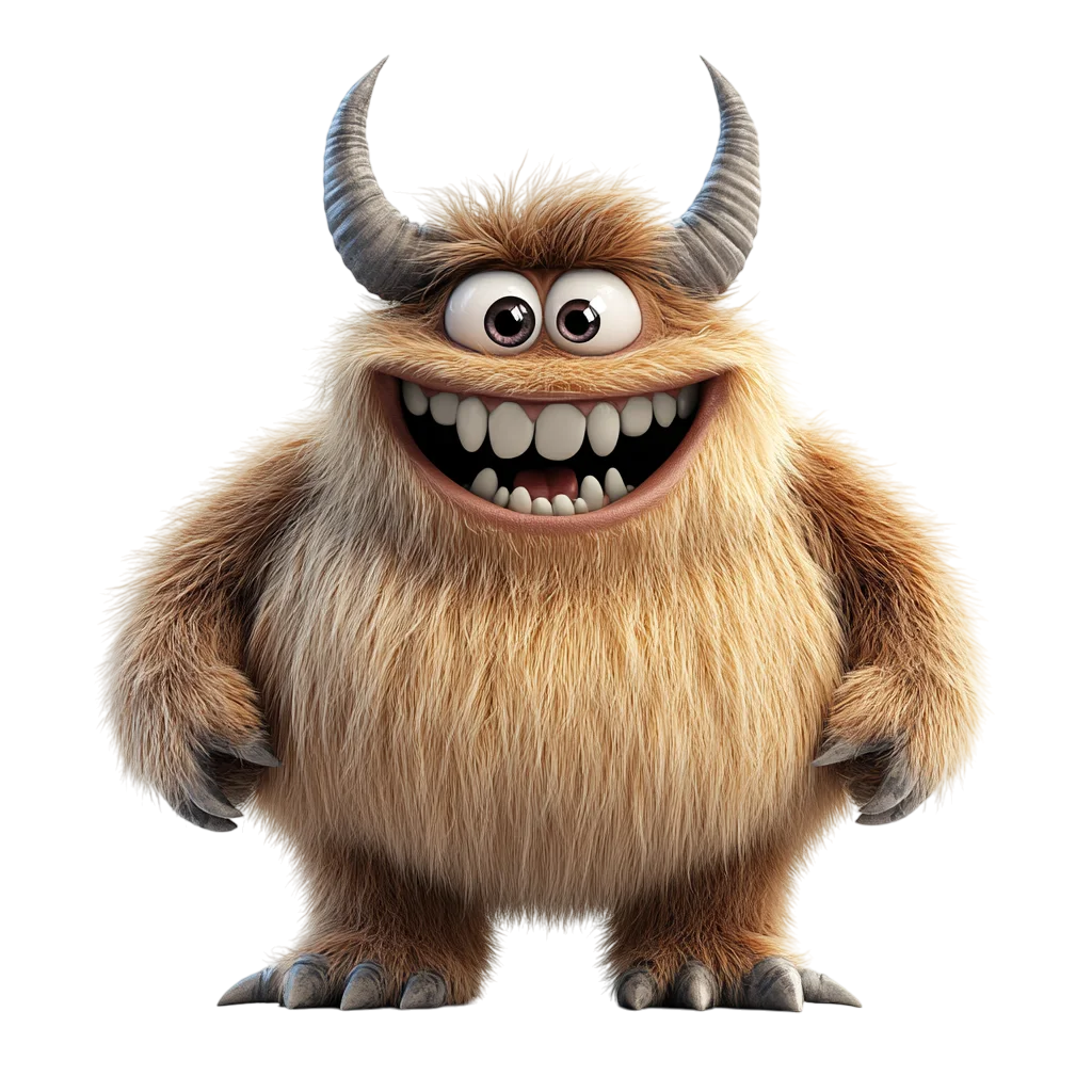 Cute Fluffy Brown Monster Creature 3D Free PNG