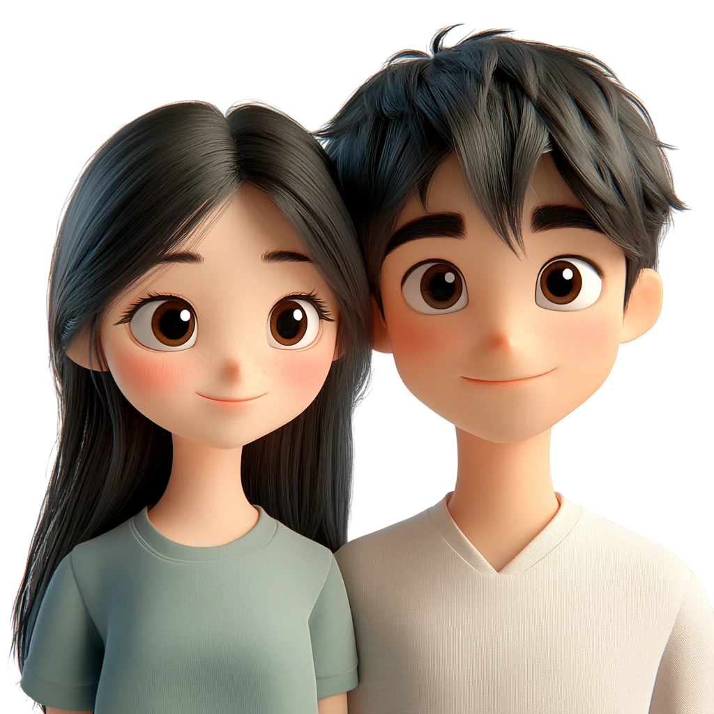 Cute 3D Cartoon Young Couple Characters Free PNG
