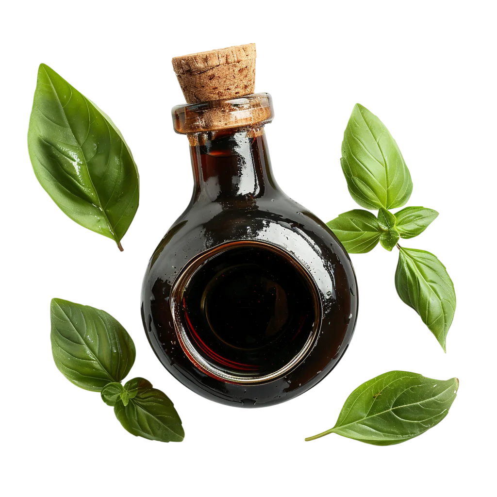 Glass Bottle of Balsamic Vinegar with Basil Free PNG