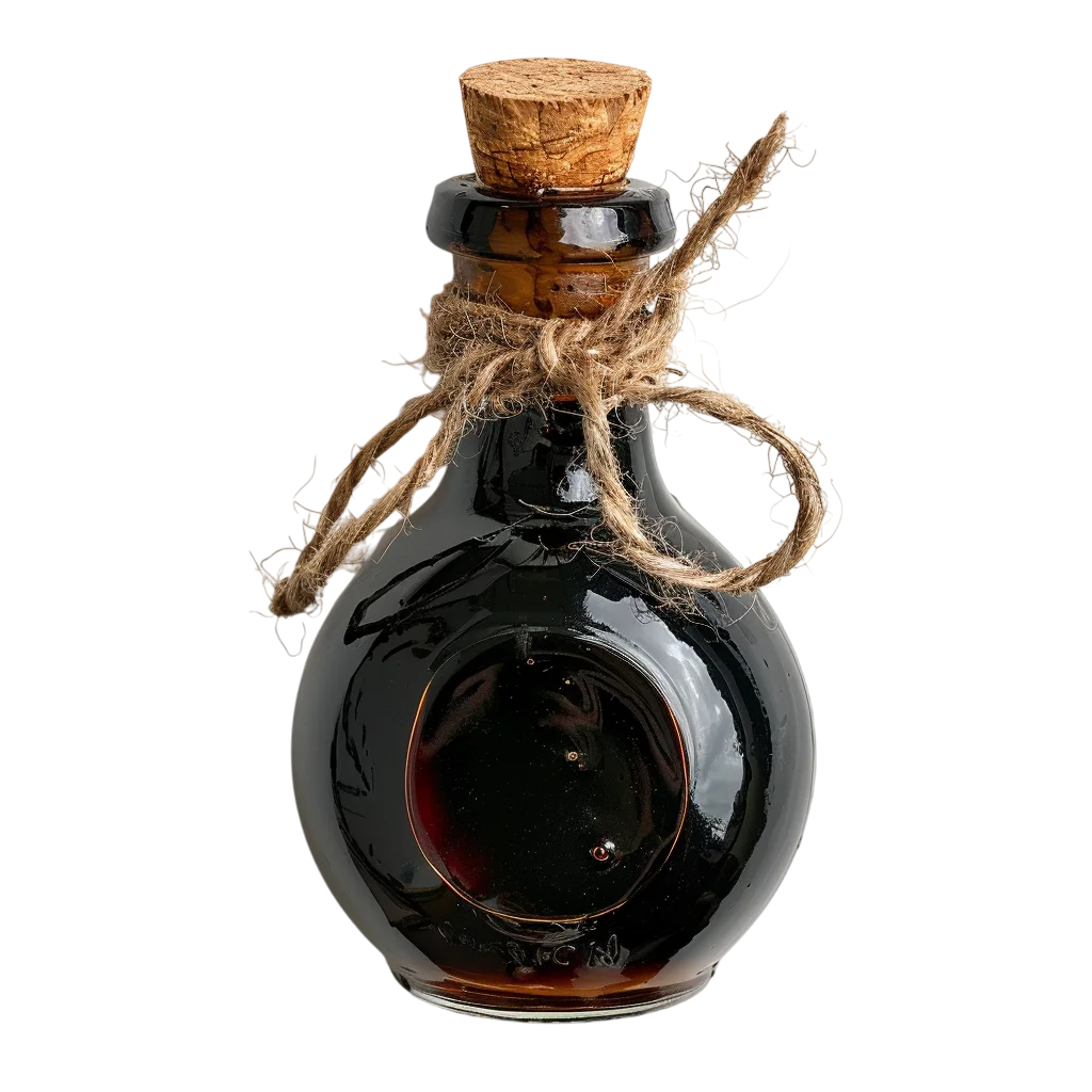 Dark Balsamic Vinegar Glass Bottle with Cork Free PNG
