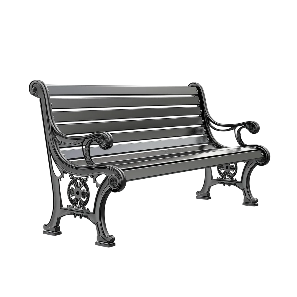Classic Black Cast Iron Park Bench Seat Free PNG