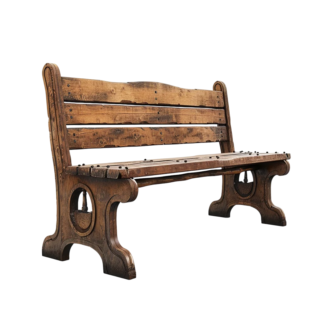 Vintage Rustic Wooden Park Bench Isolated Free PNG