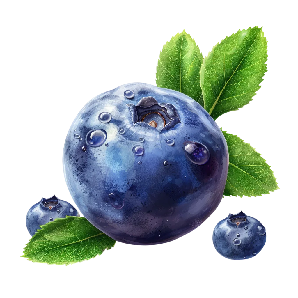 Single Ripe Blueberry Fruit with Leaves Free PNG