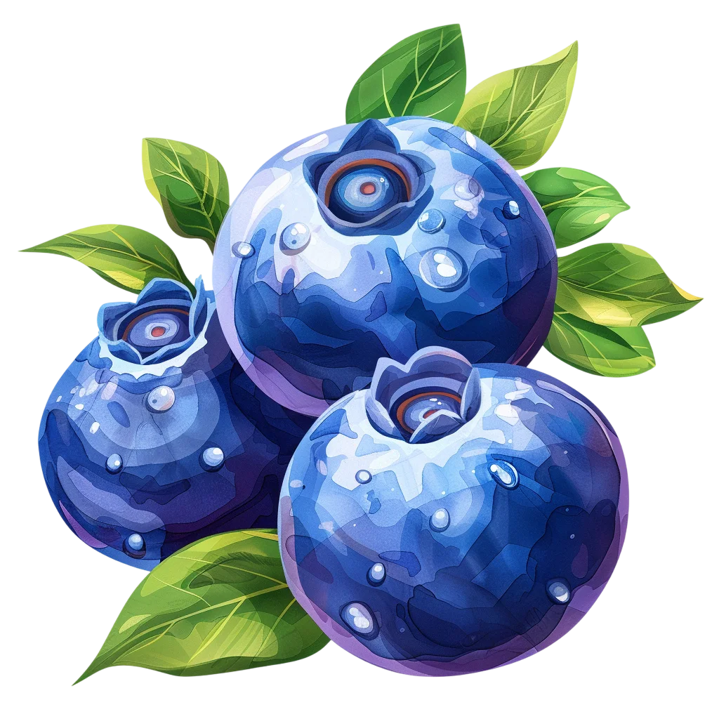 Fresh Ripe Blueberries with Green Leaves Free PNG