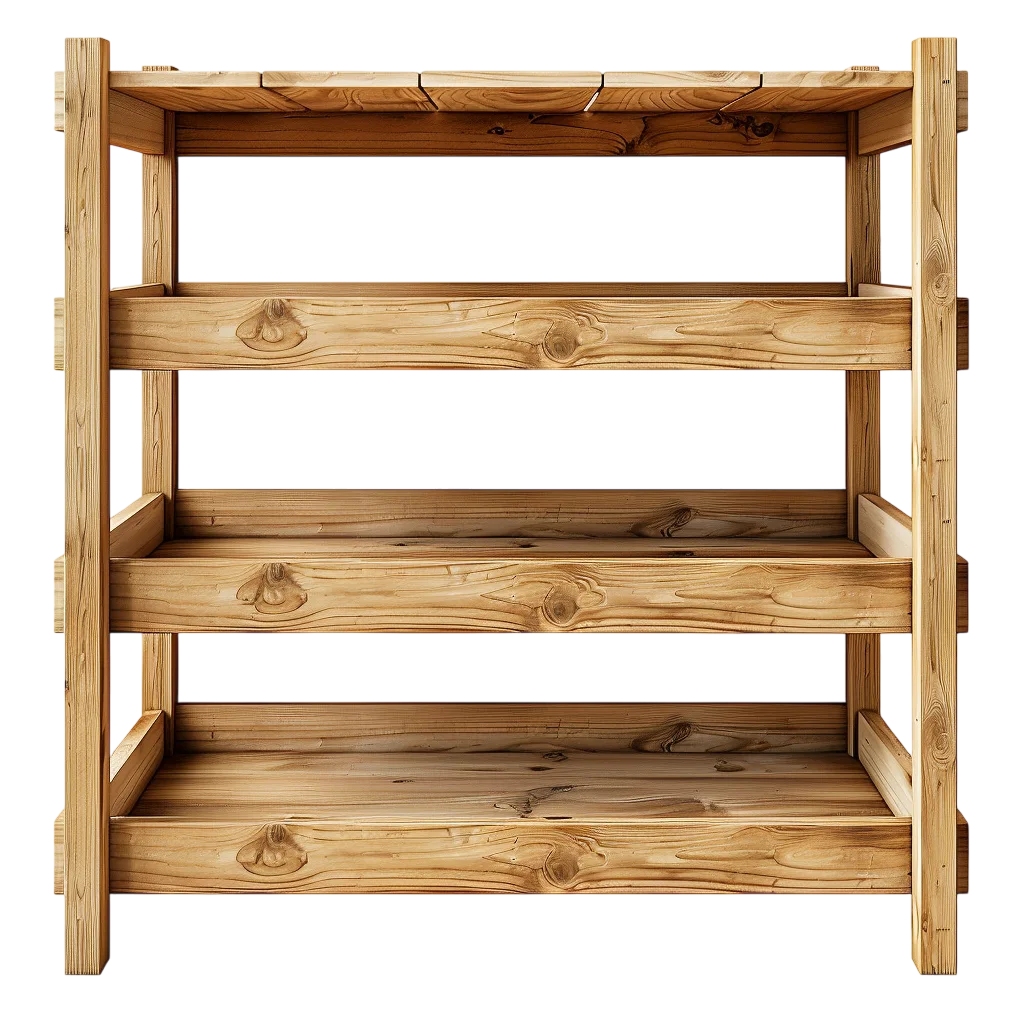 Rustic Light Wood Three-Shelf Bookcase Unit Free PNG