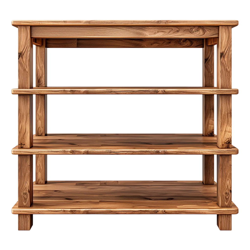 Rustic Wooden Multi-Tier Storage Shelf Free PNG