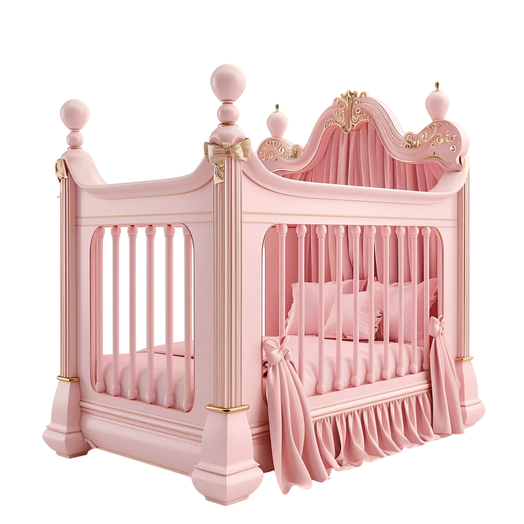 Vintage Pink Royal Baby Crib Bed Isolated Free PNG