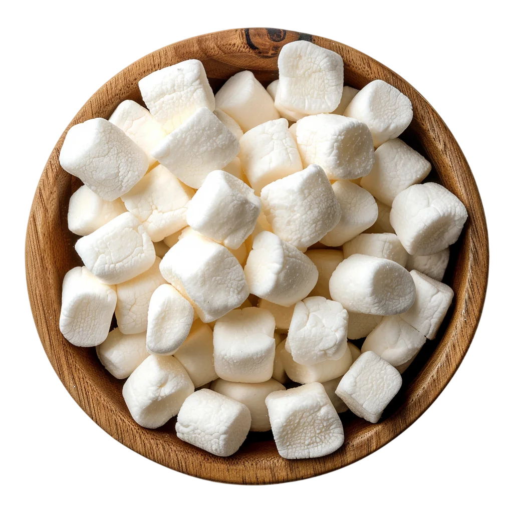 Mini White Marshmallows in Wooden Bowl Free PNG
