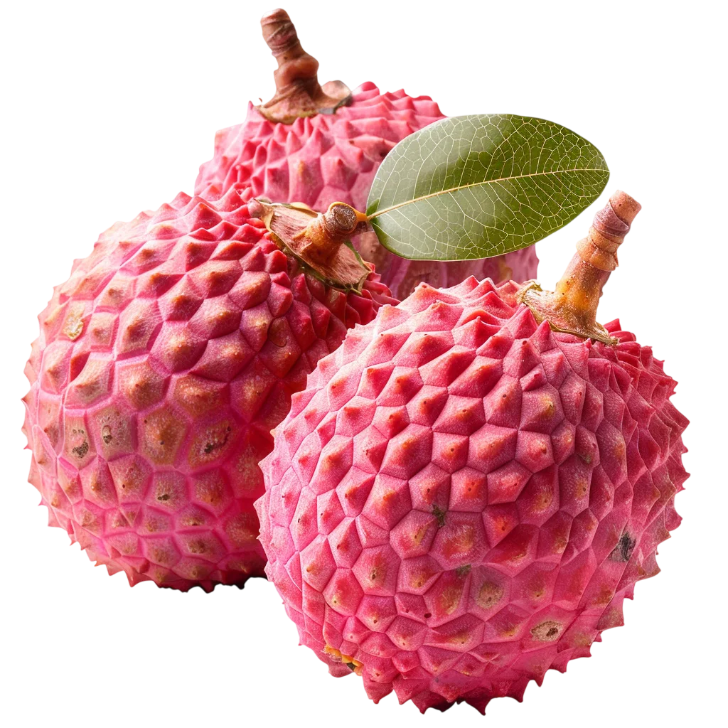 Fresh Ripe Lychee Fruit Cluster on Stem Free PNG