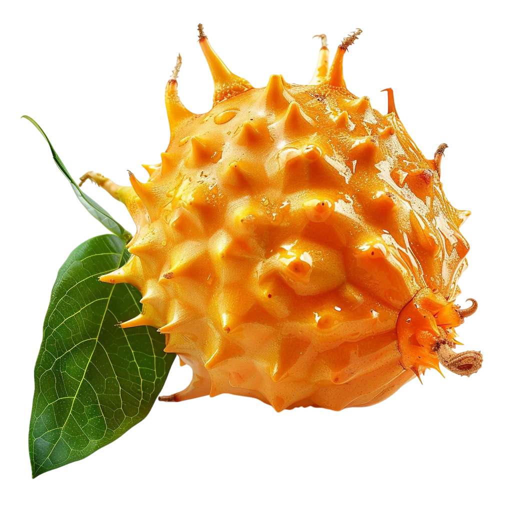 Ripe Kiwano Horned Melon Fruit with Leaf Free PNG