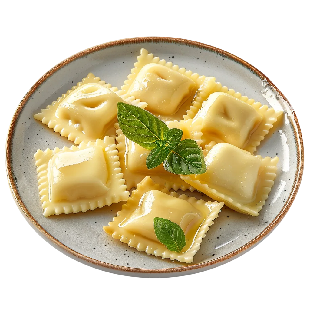 Cooked Ravioli Pasta on Ceramic Plate Free PNG