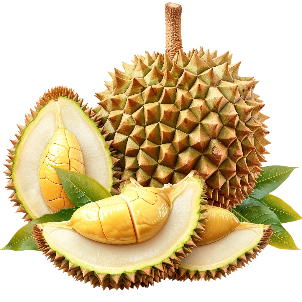 Whole and Cut Durian Fruit Free PNG Tropical Clipart