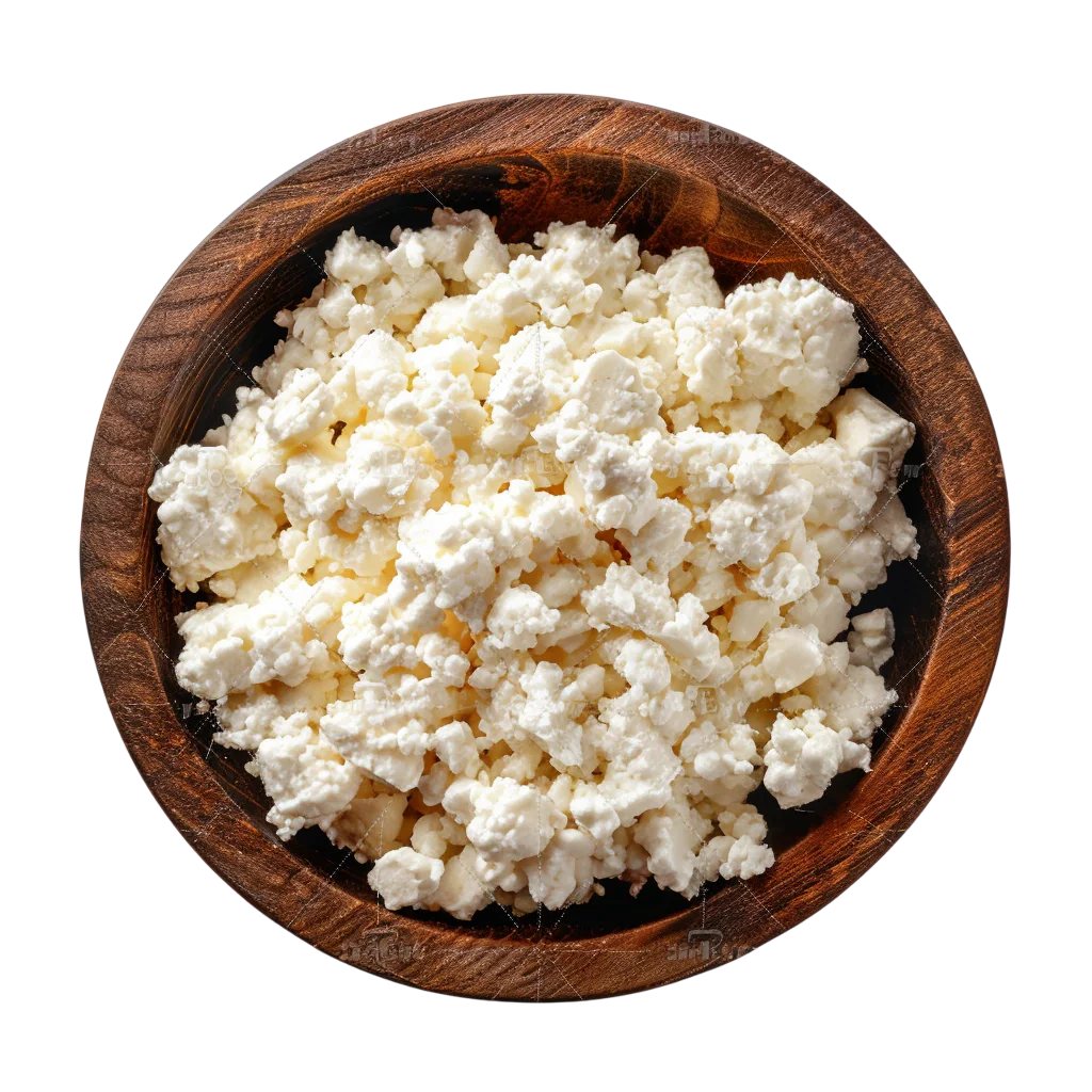 Organic Cottage Cheese in Wooden Bowl Free PNG