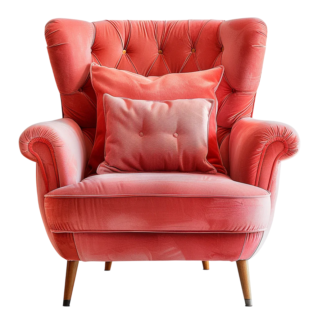 Coral Pink Velvet Accent Armchair with Pillow Free PNG