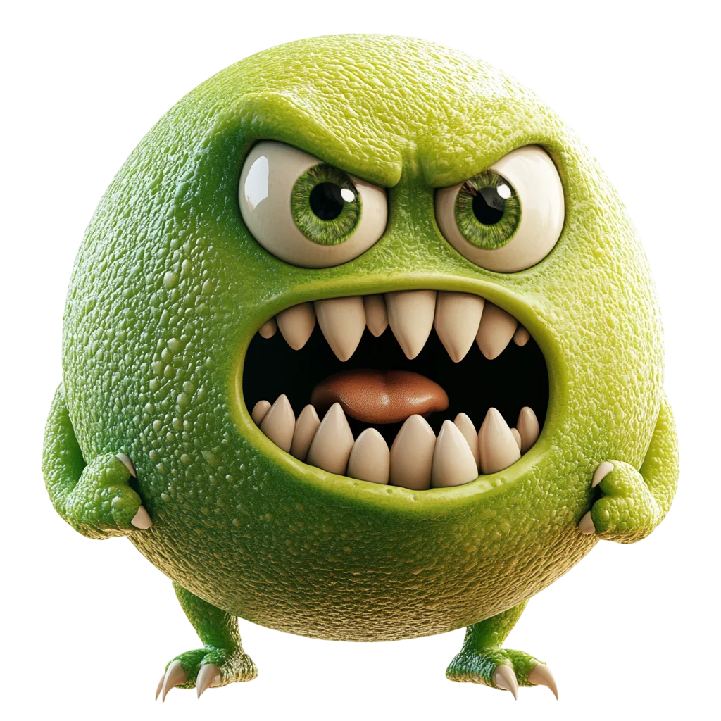 Angry Green Monster with Sharp Teeth Free PNG
