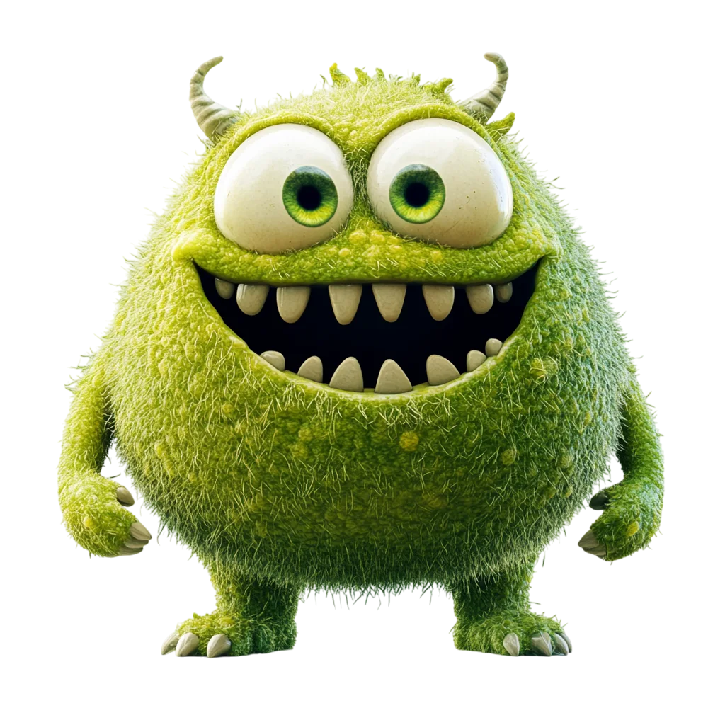 Smiling Green Furry Monster Character Free PNG