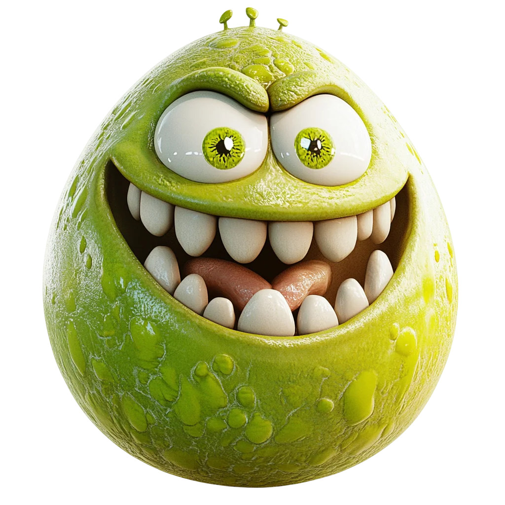 Grinning Lime Green Cartoon Monster Free PNG