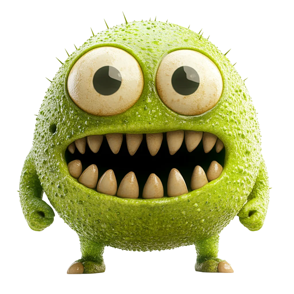 Wide-Eyed Green Monster with Pointed Teeth Free PNG