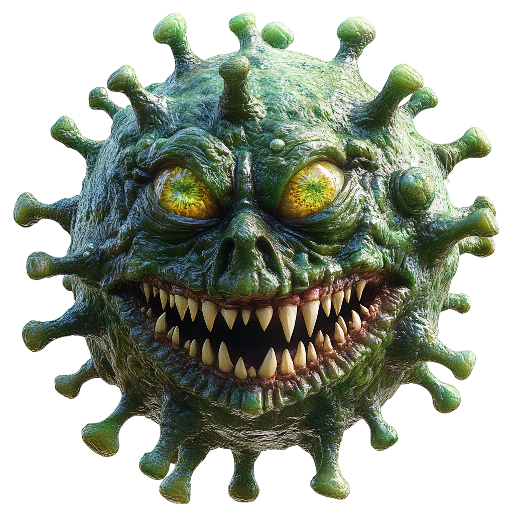 Fanged Green Virus Monster Head Free PNG