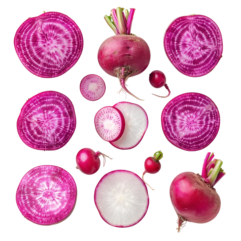 Pink Radishes and Sliced Roots Free PNG
