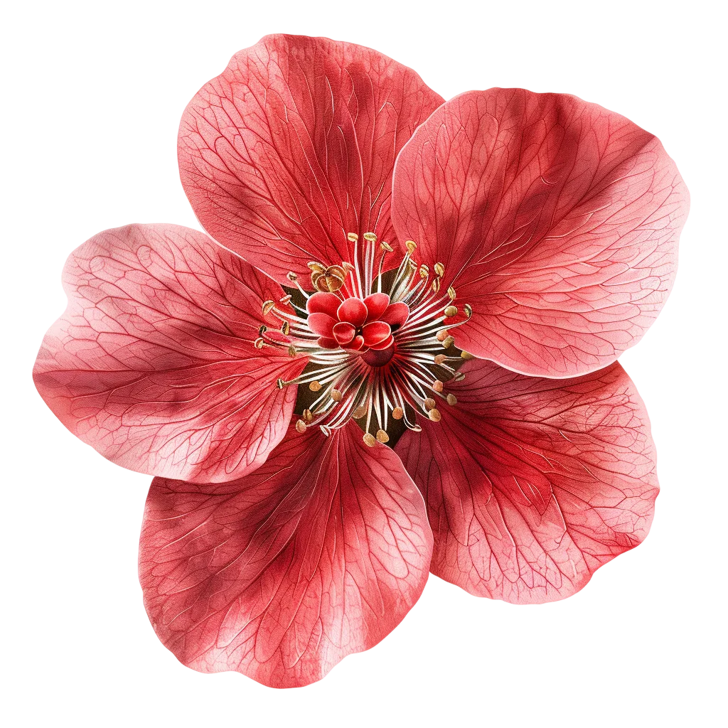 Detailed Pink Flower with Veined Petals - Free PNG