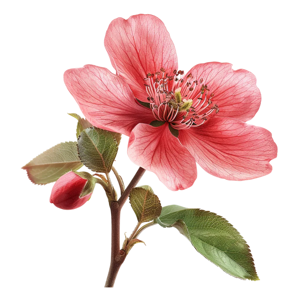 Pink Hibiscus Flower with Bud and Leaves Free PNG