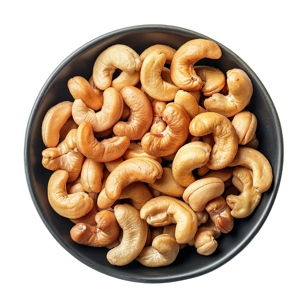 Golden Cashews in a Dark Bowl | Free PNG
