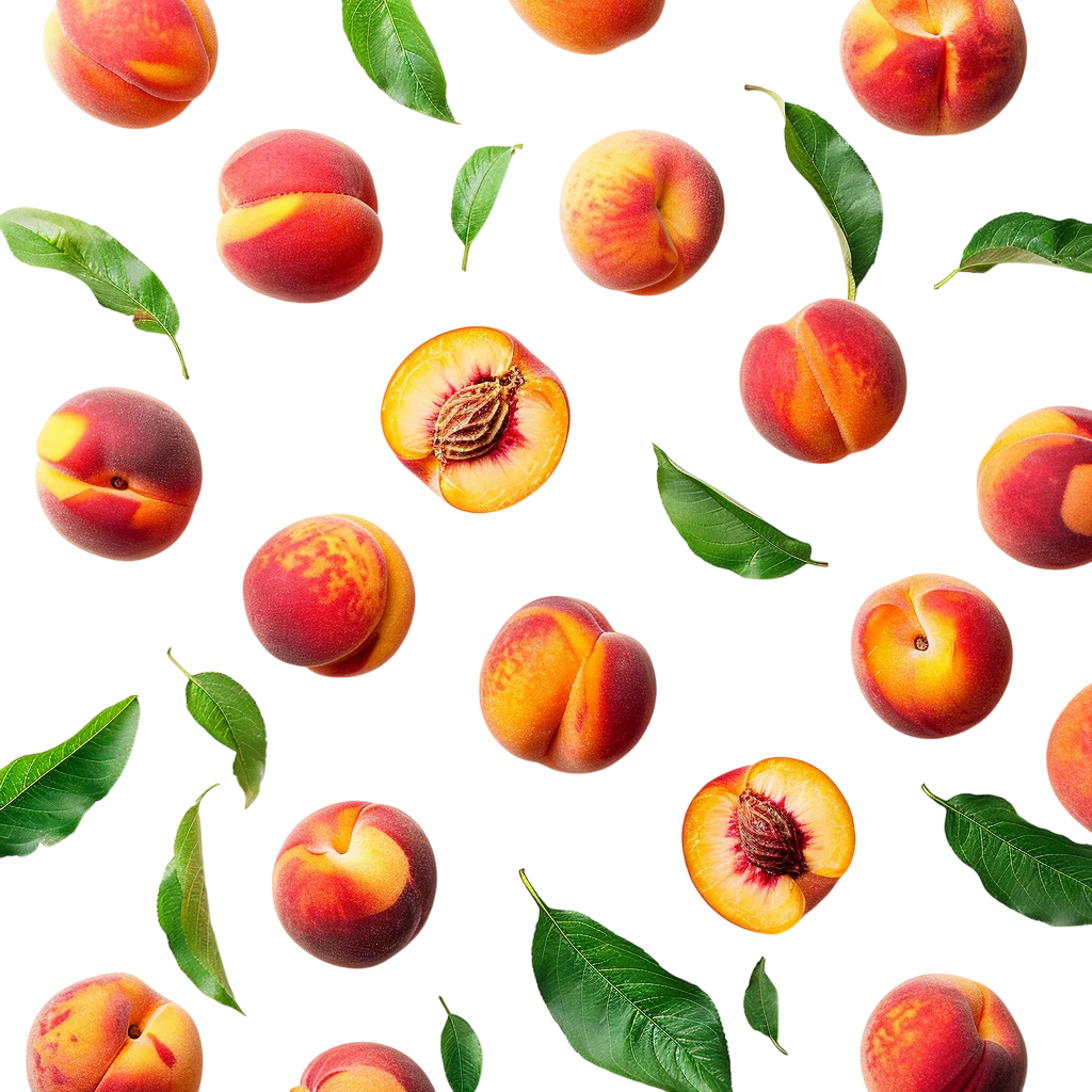 Ripe Peaches and Green Leaves Free PNG