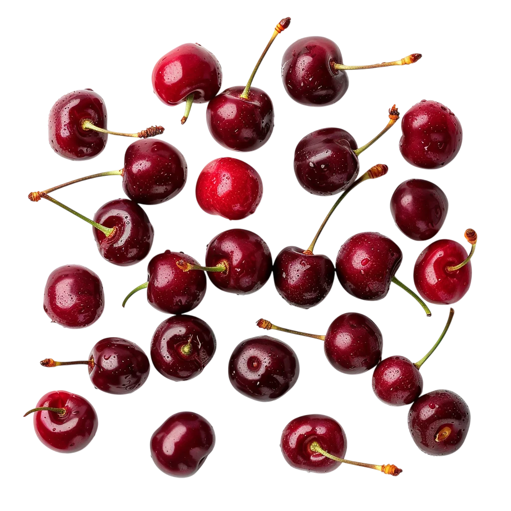Scattered Glossy Cherries with Stems - Free PNG