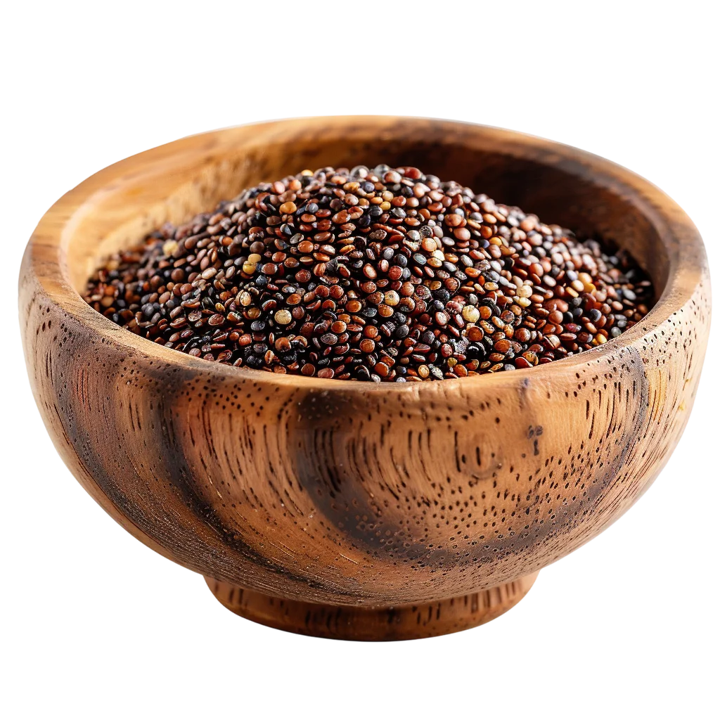 Wooden Bowl Filled with Mixed Quinoa Seeds Free PNG