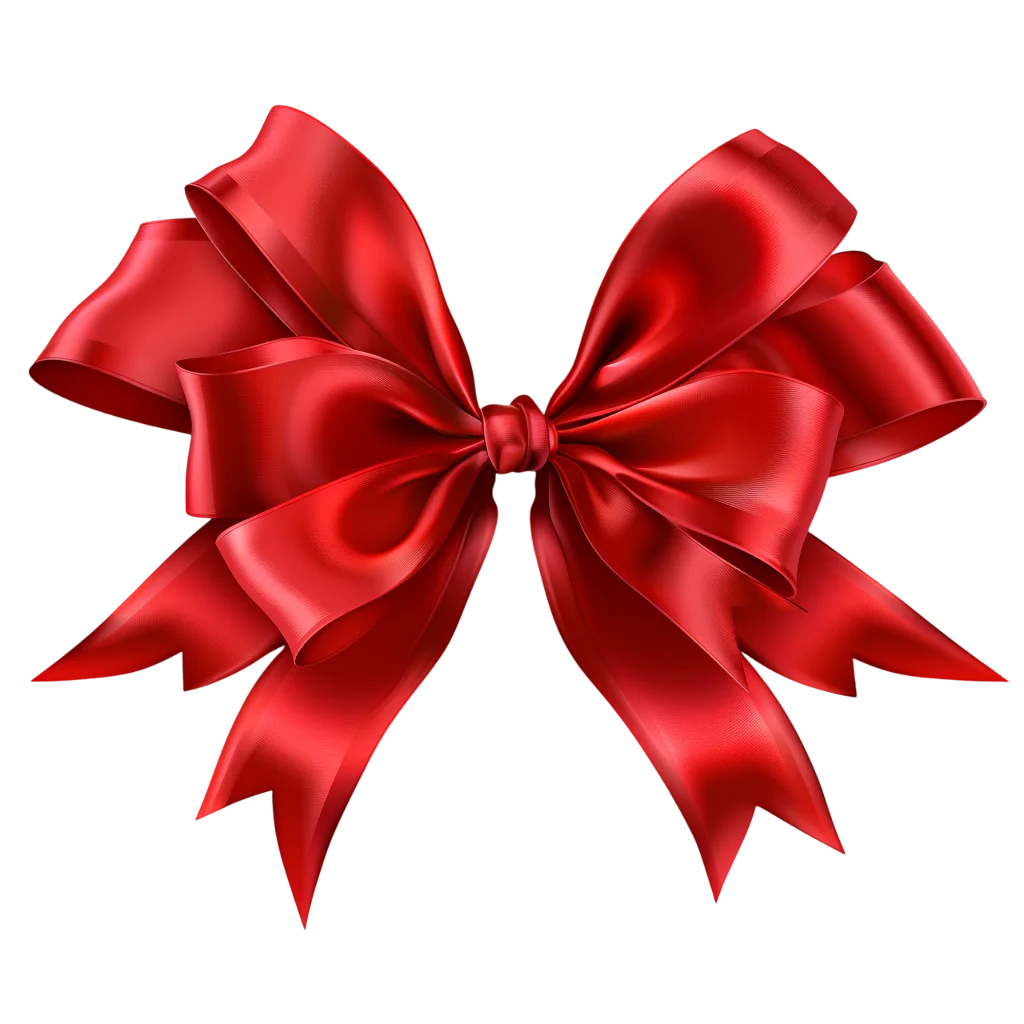 Glossy Red Satin Bow with Flowing Tails | Free PNG