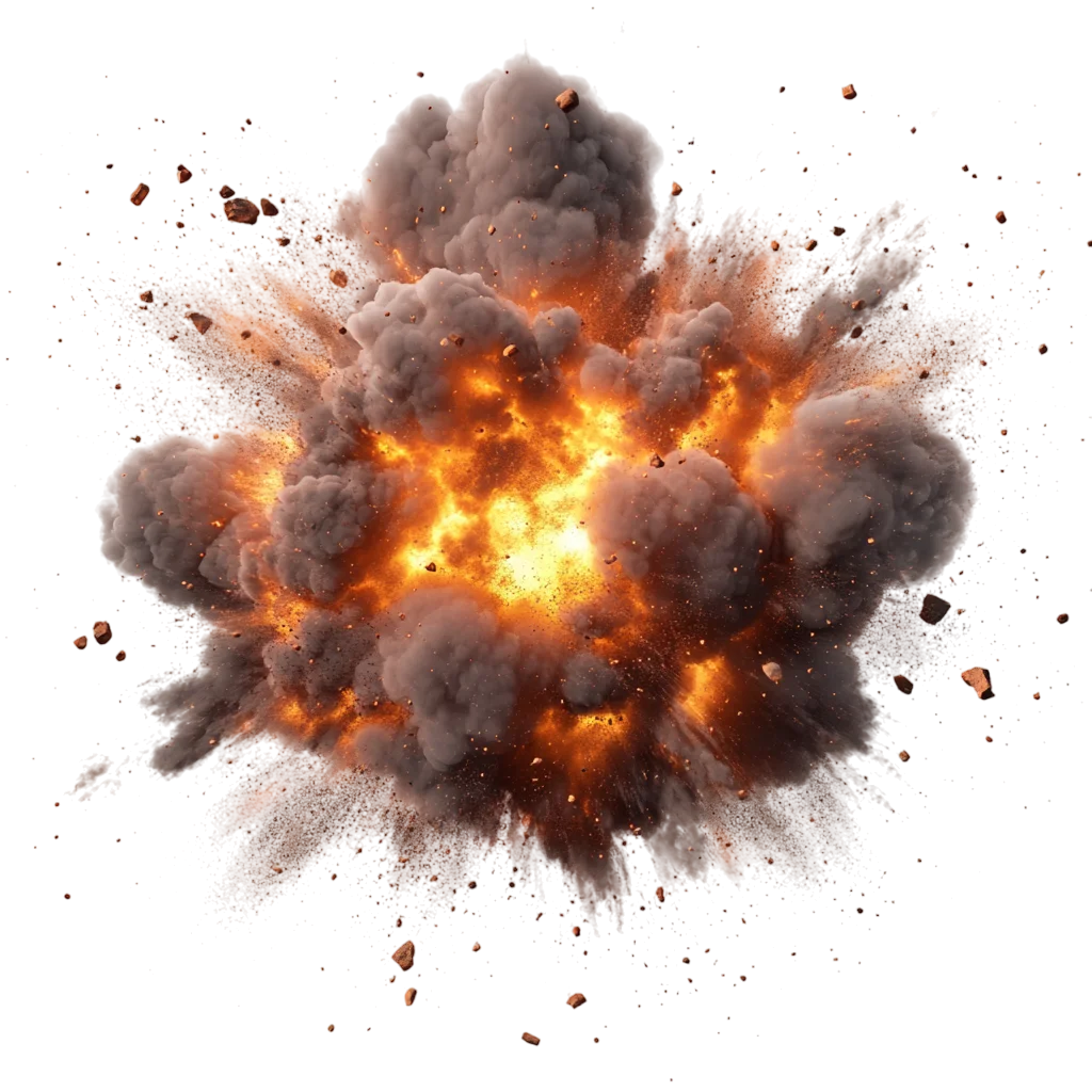 Fiery Explosion with Smoke and Debris Free PNG