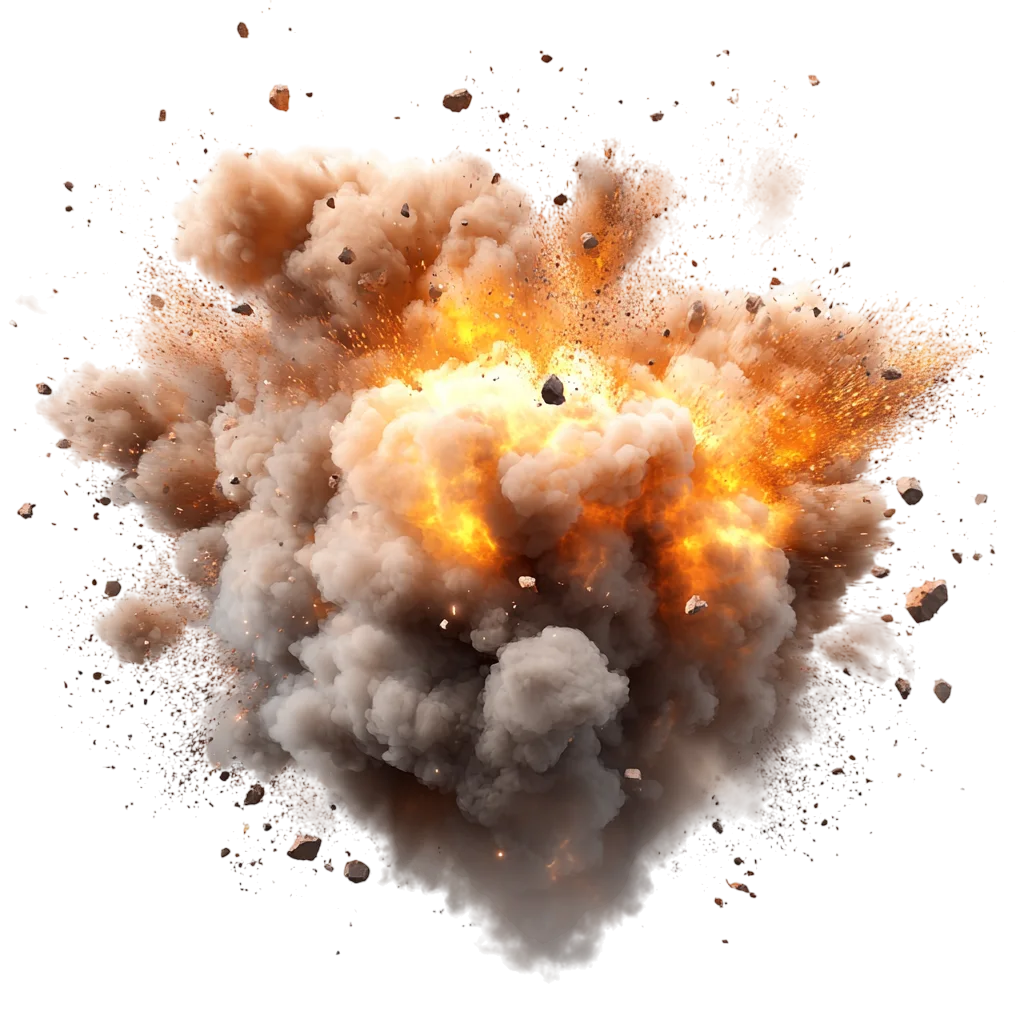 Dramatic Fireball Explosion with Smoke and Debris Free PNG