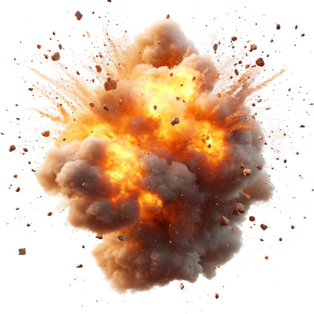 Fiery Explosion with Smoke and Flying Debris Free PNG