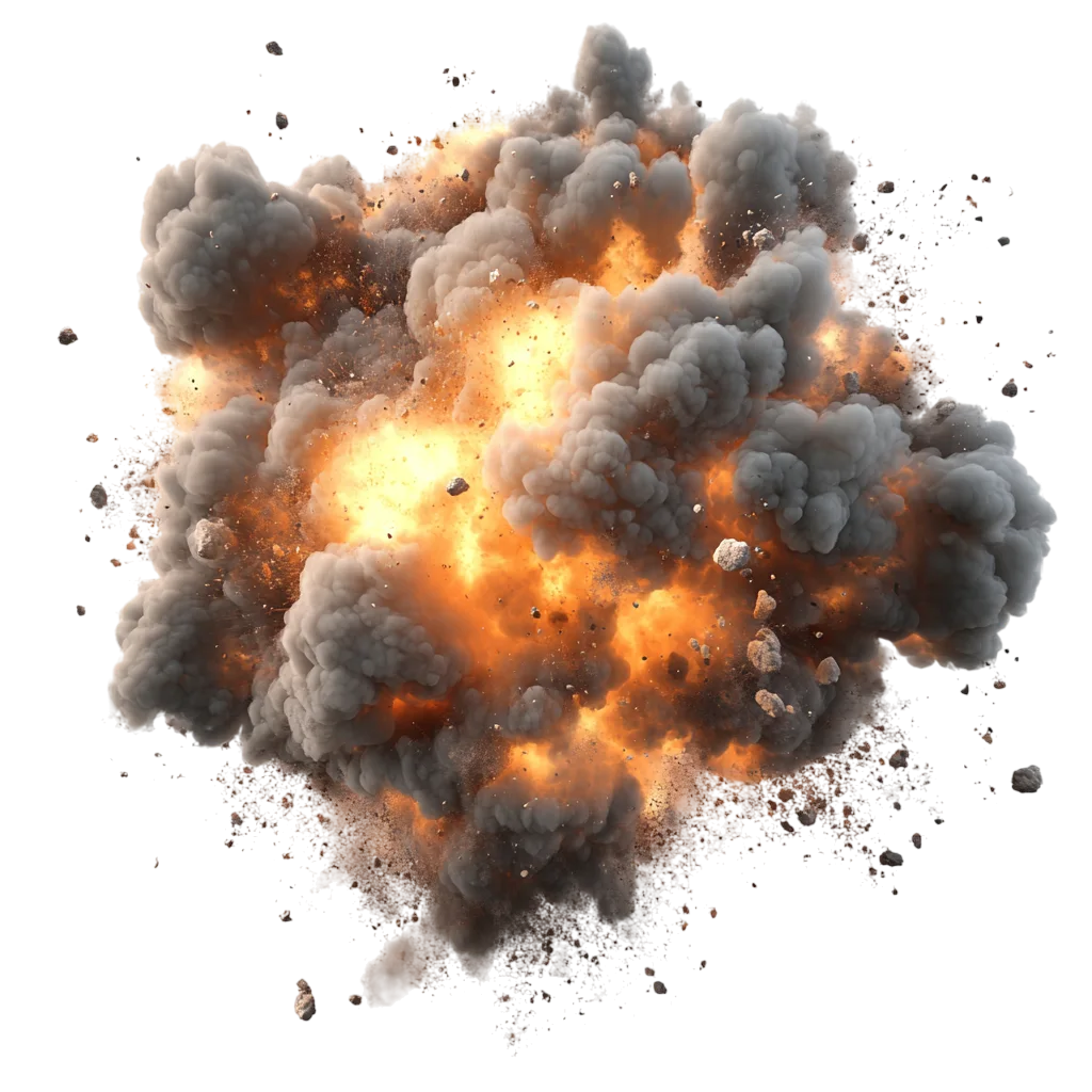 Fiery Explosion with Smoke and Debris – Free PNG