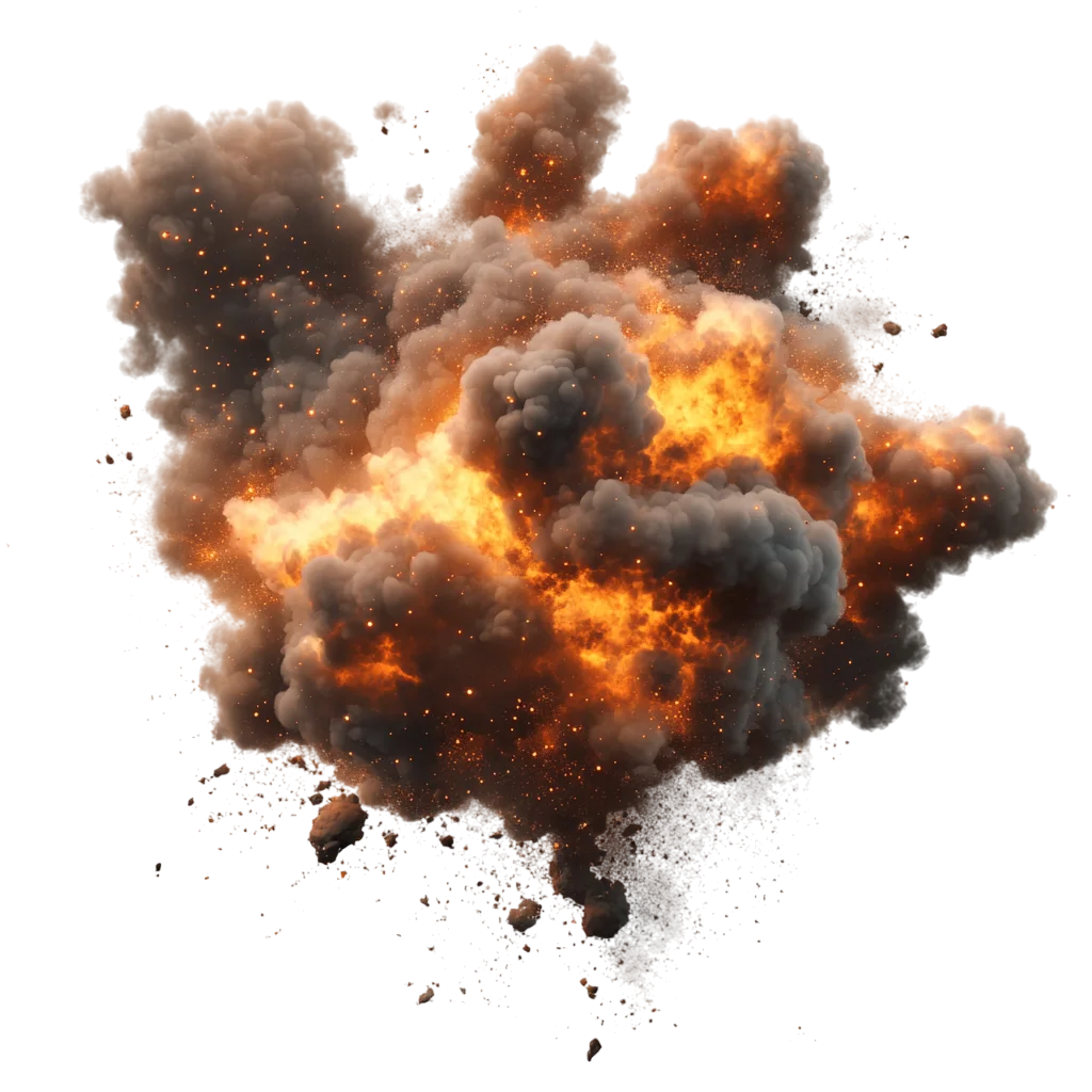 Fiery Explosion with Smoke and Sparks – Free PNG
