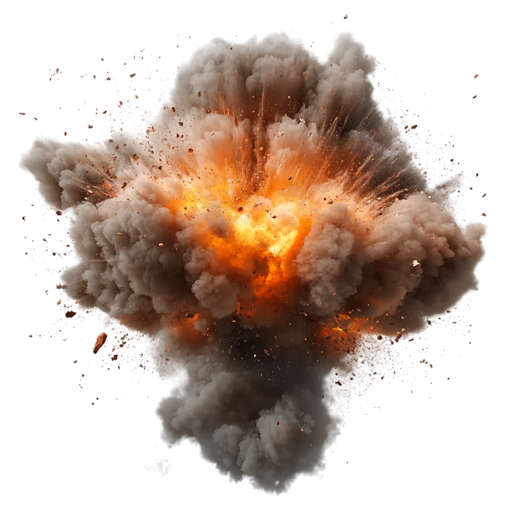 Fiery Explosion with Smoke and Debris Free PNG