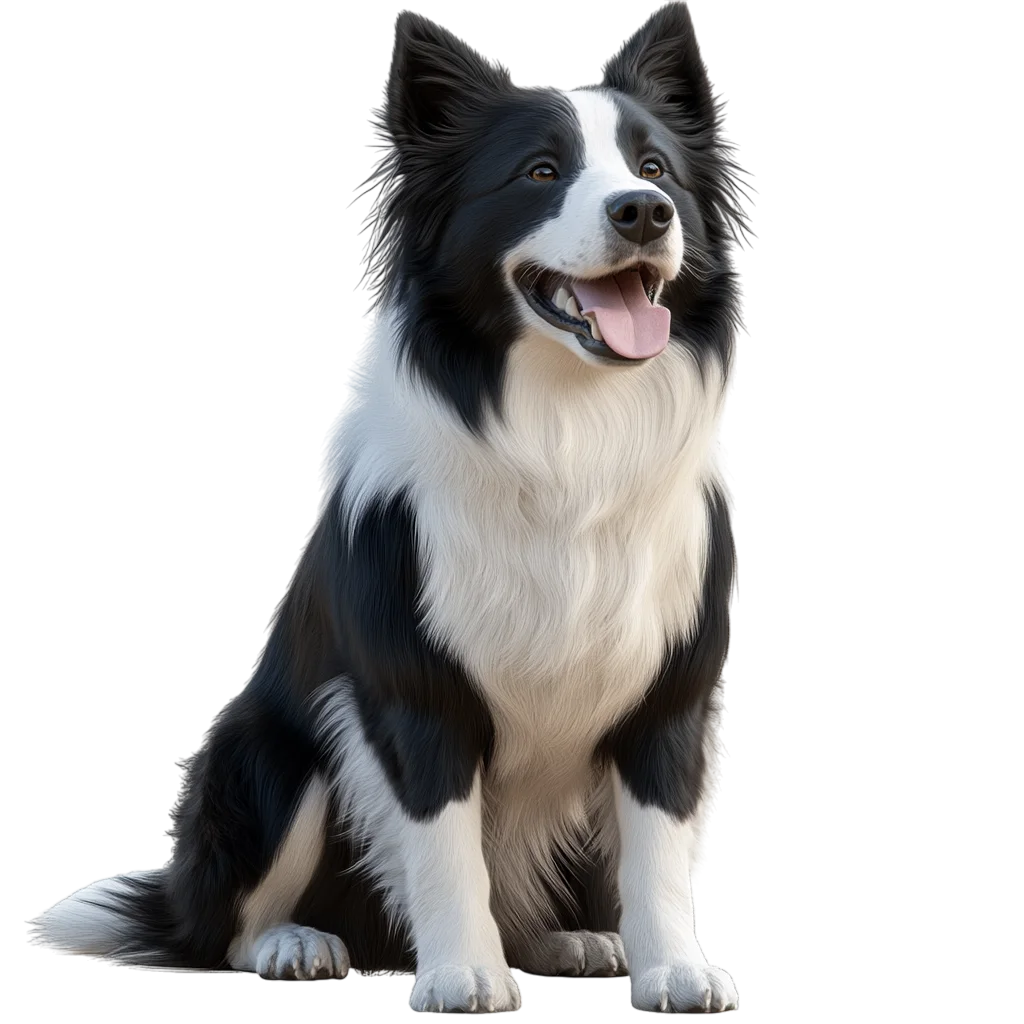 Sitting Black and White Border Collie Dog | Free PNG